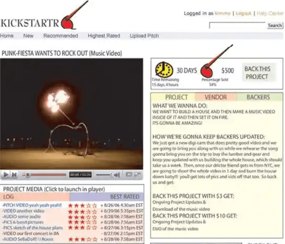 KickStarter MVP Screen