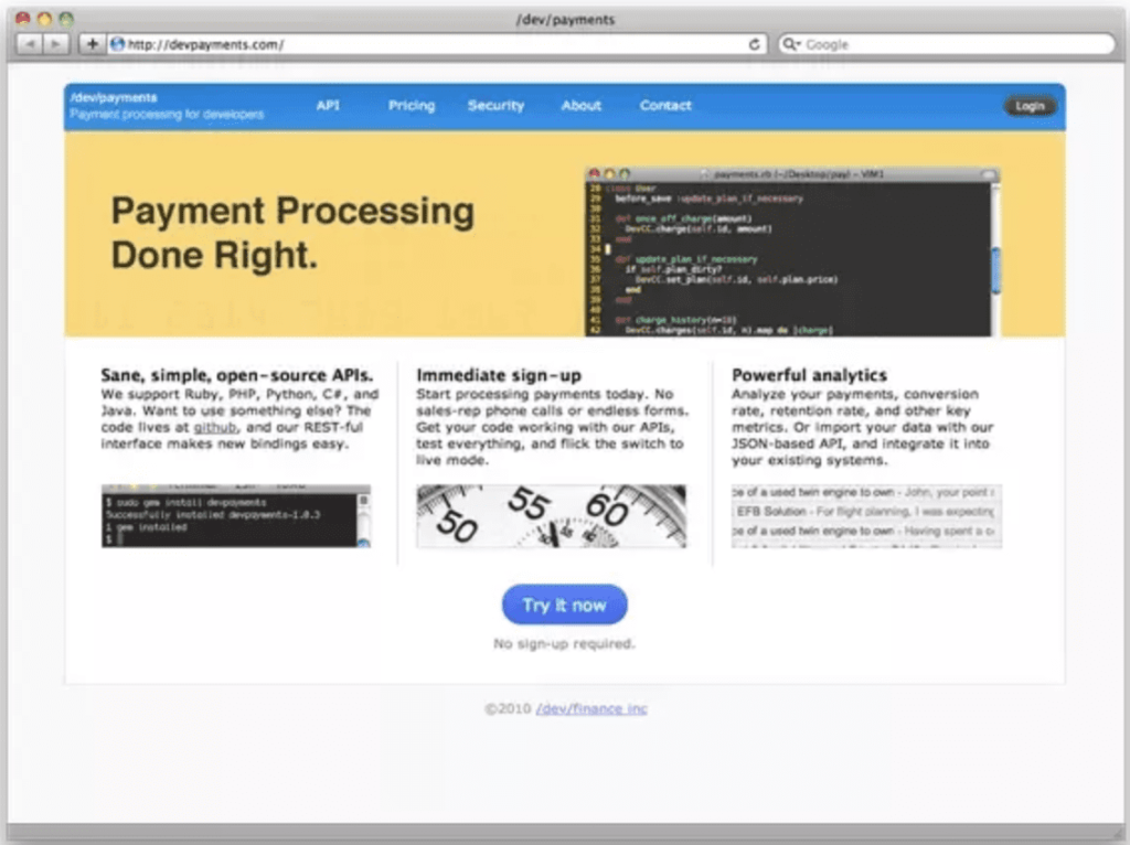 Stripe's MVP /dev/payments
