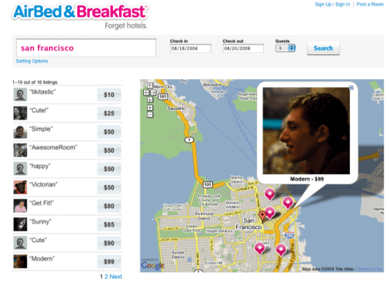 AirBed&Breakfast MVP Key Screens