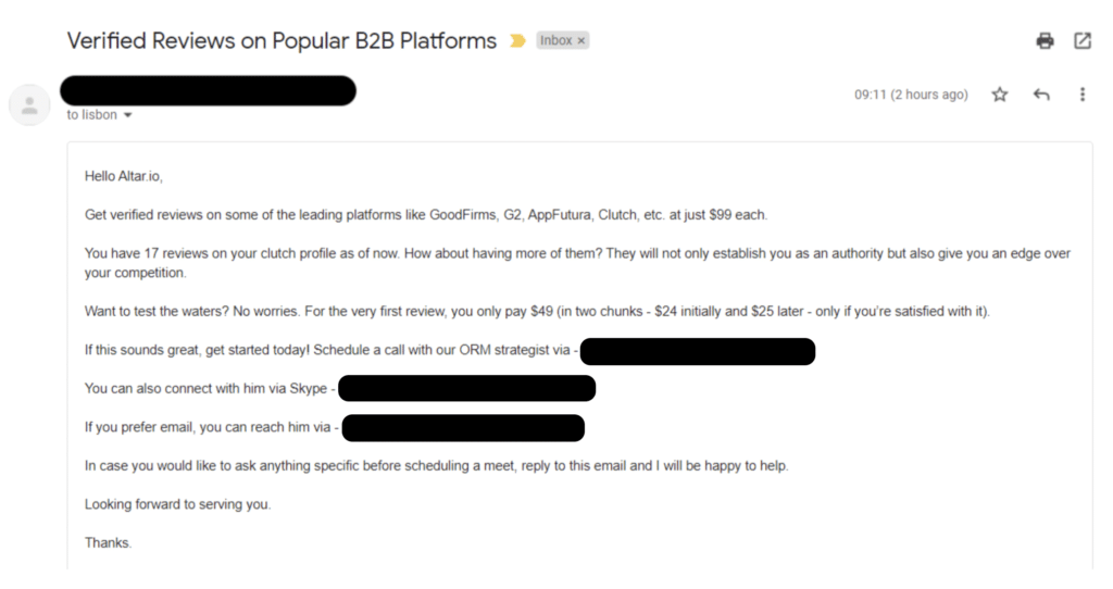 "verified emails" for a software development company