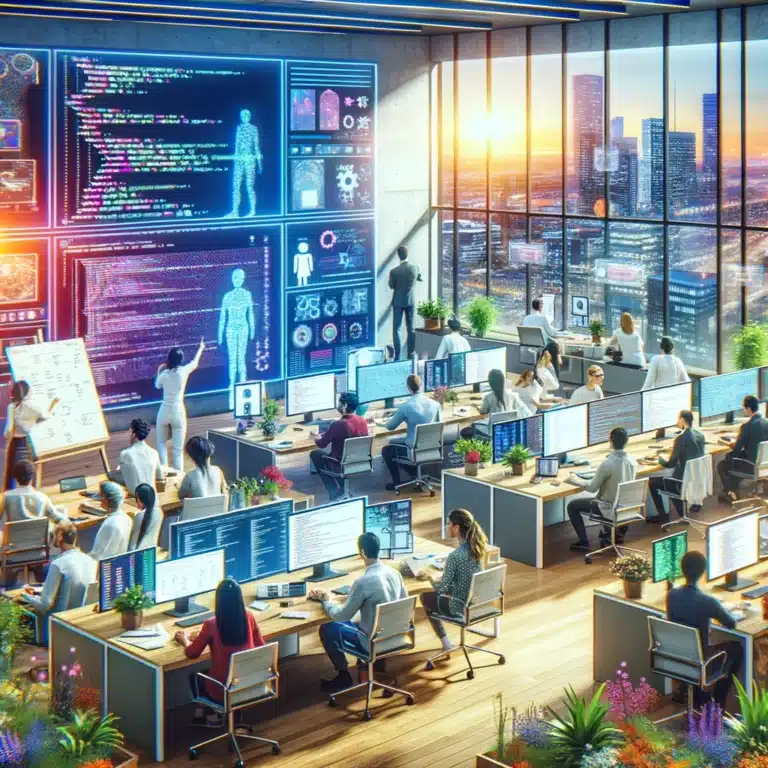 Best AI Development Companies in the World cover image (AI developers in an office creating new AI products)