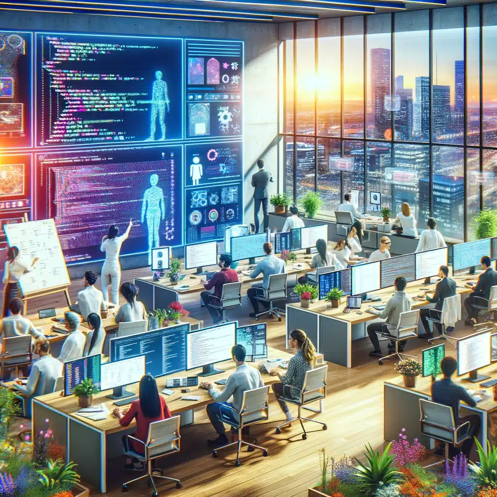 Best AI Development Companies in the World cover image (AI developers in an office creating new AI products)