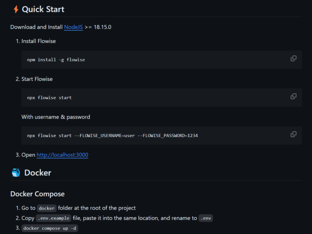 Flowise Github installation instructions