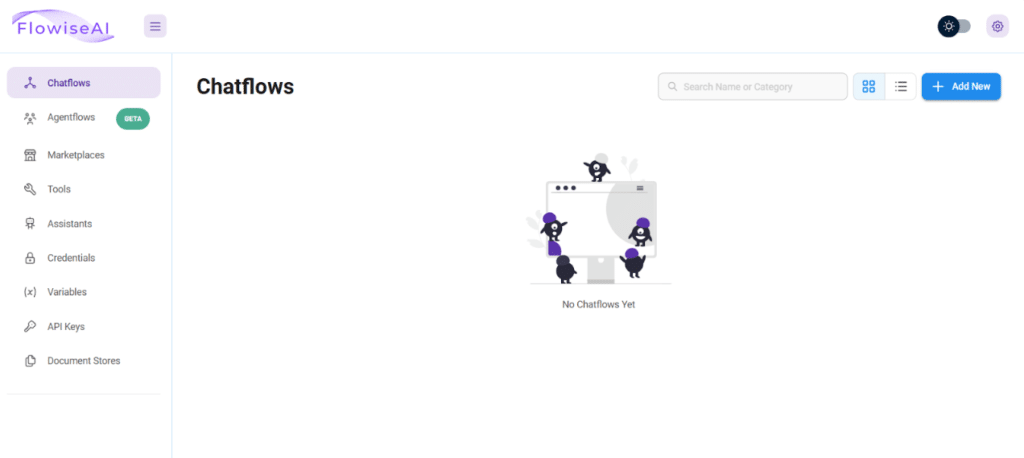 Flowise AI Chatflows dashboard