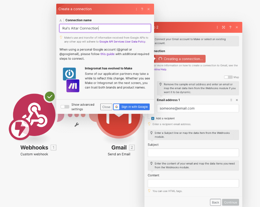 Setting up an email webhook in Make[dot]com