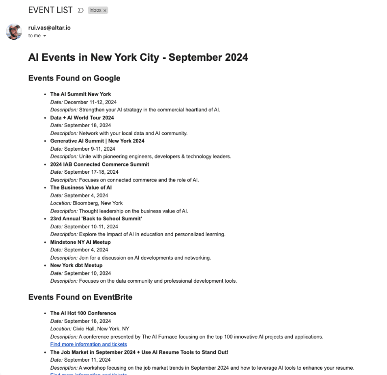 AI events list from the AI agent team
