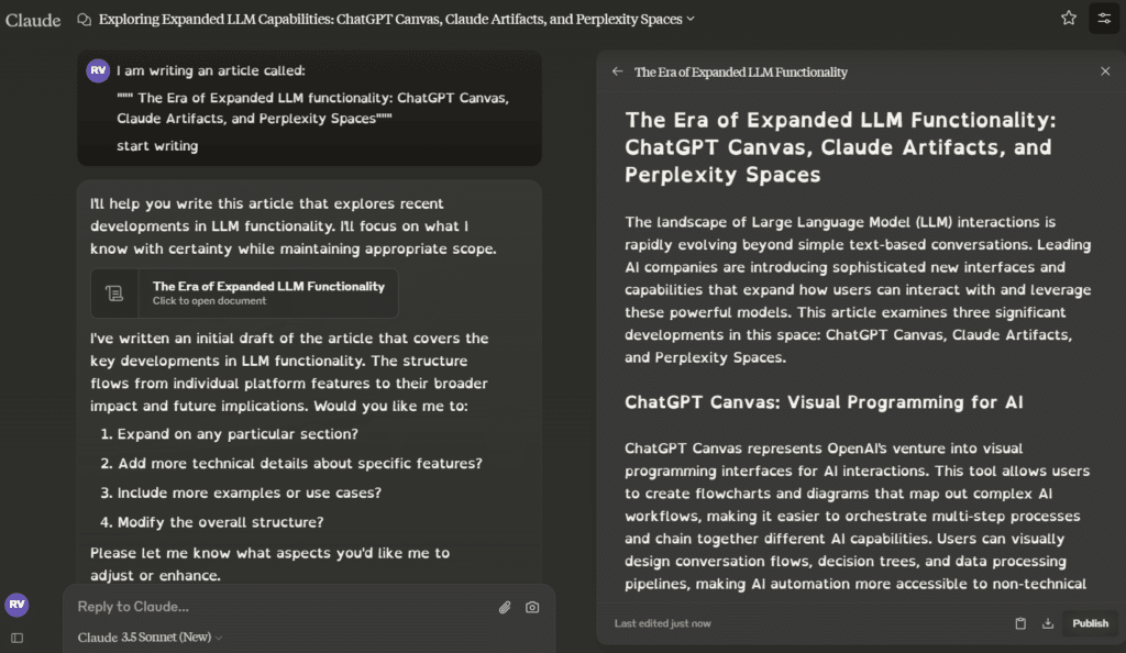 Claude Artifacts Example – article generation
