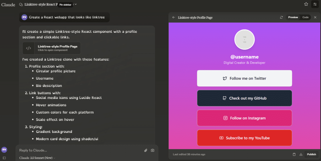 Claude Artifacts Example 2 – React App rendering