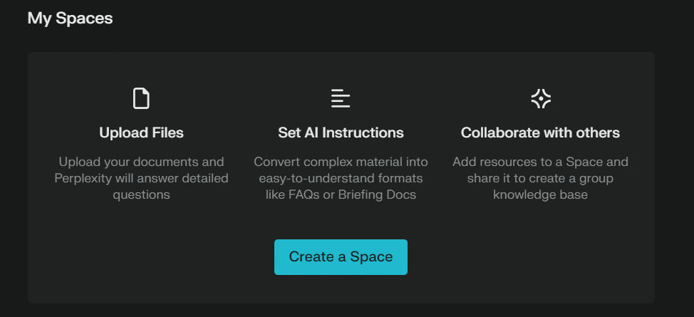 Example of Perplexity AI Spaces and the features it provides